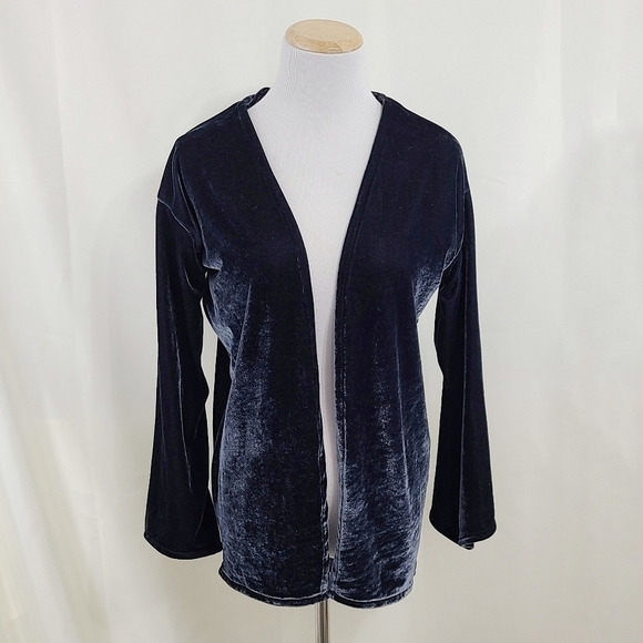 Van Palma Stretch Velour Cardigan Gray Parrot Embroidery - Picture 2 of 8